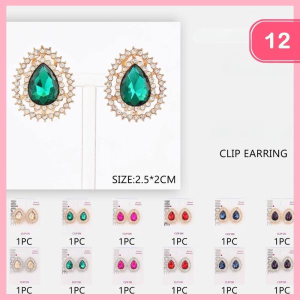 Rhinestone Clip On Earrings (12 Units)