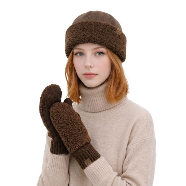 CC FAUX SUEDE SHERPA CUFF HAT