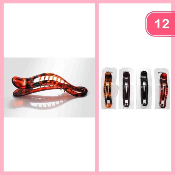 Tortoise Pattern Curved Flat Hair Clip (12 Units)