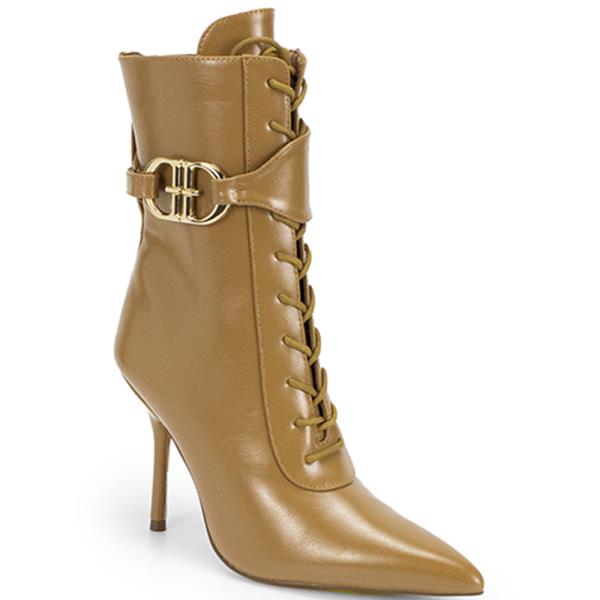 POINTED TOE LACE ANKLE HEEL BOOTS