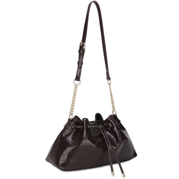 CROC TEXTURED DRAWSTRING SHOULDER CROSSBODY BAG