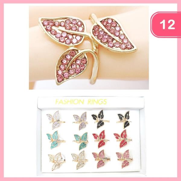 Rhinestone Leaf Ring (12 Units)