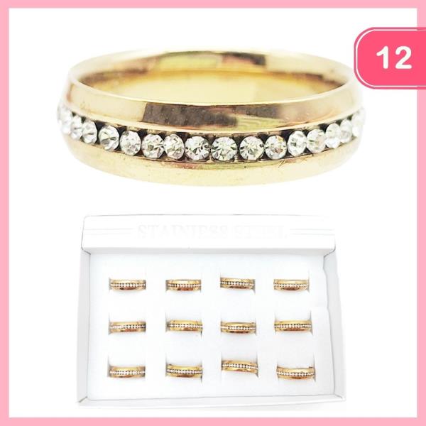 Stainless Steel Rhinestone Ring (12 Units)