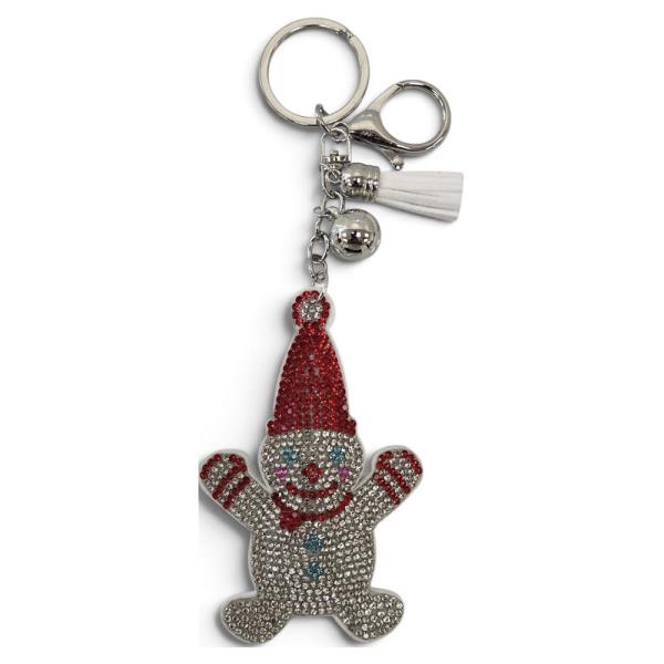 RHINESTONE CHRISTMAS SANTA HAT SNOWMAN KEYCHAIN WITH TASSEL