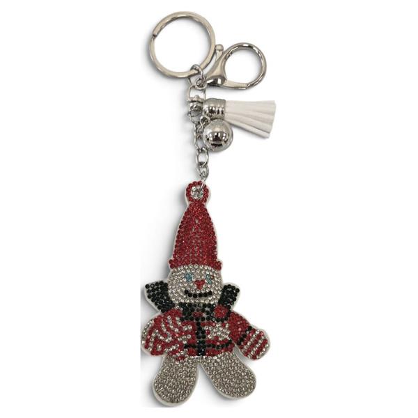 RHINESTONE CHRISTMAS SNOWFLAKE JACKET SNOWMAN KEYCHAIN WITH TASSEL