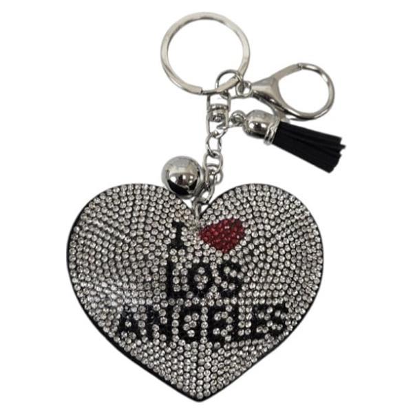 RHINESTONE I LOVE LOS ANGELES HEART KEYCHAIN WITH TASSEL