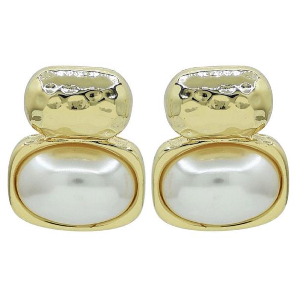 Oval Pearl W Metal Post Earring