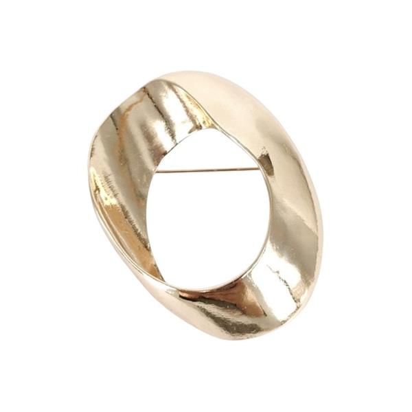 POLISHED METAL TWISTED OPEN OVAL BROOCH