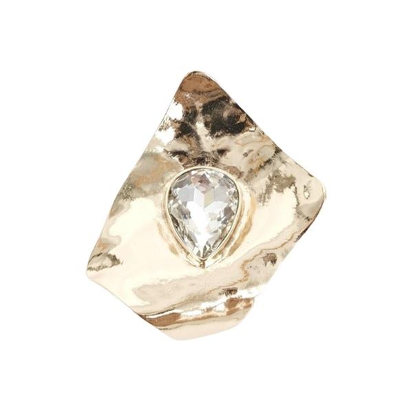 CRYSTAL STONE TEARDROP HAMMERED METAL GEOMETRIC BROOCH