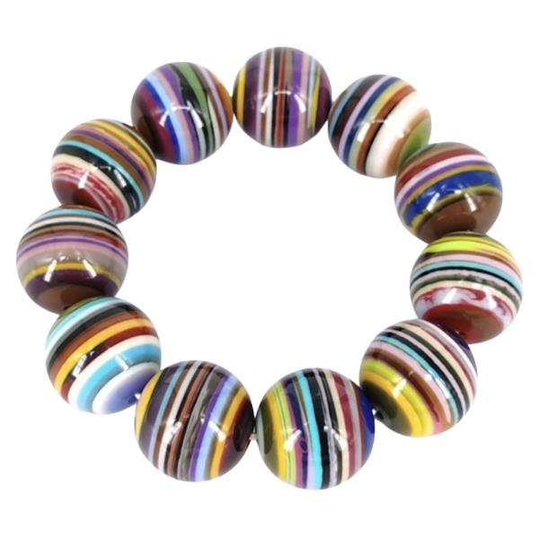 STRIPED ROUND BEAD STRETCH BRACELET