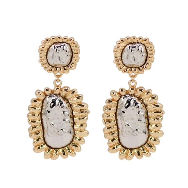 Two Tone Hammered Metal Scalloped Dangle Earring