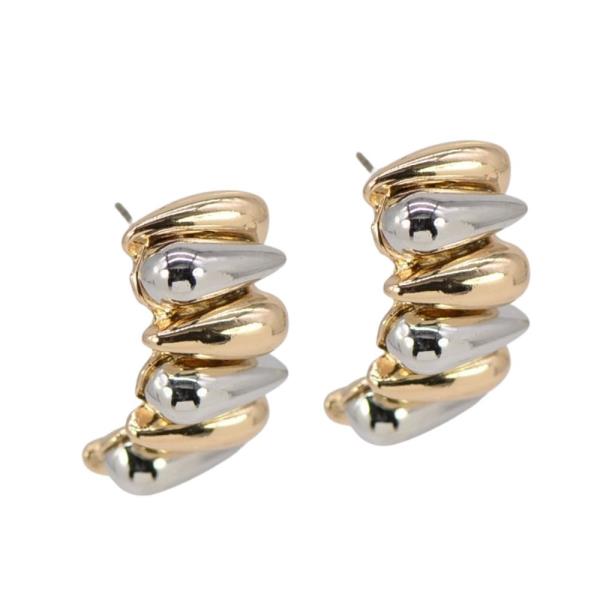 Two Tone Metal Stacked Teardrop Stud Earring