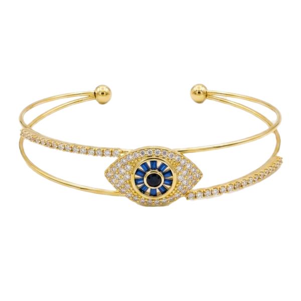 CZ EVIL EYE BRASS CUFF BRACELET