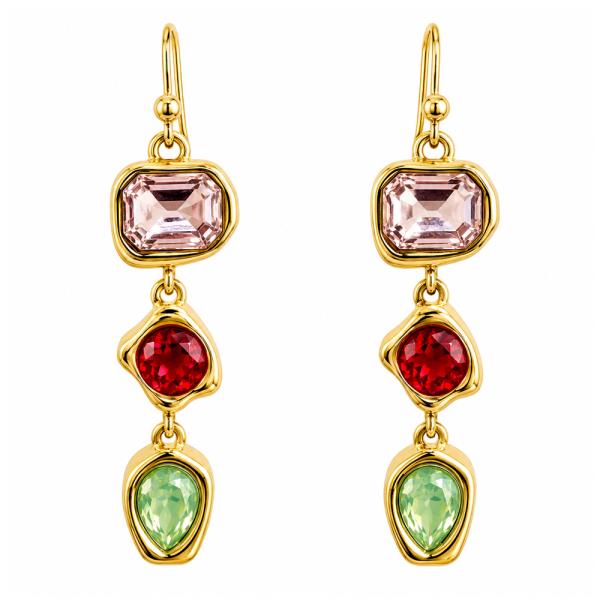 METAL FACETED CRYSTAL STONE GEOMETRIC TRIPLE DROP EARRING