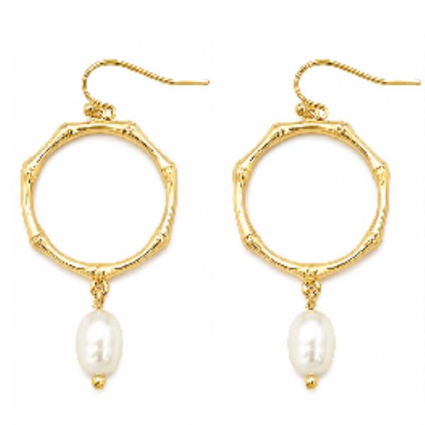 Metal Open Circle Oval Pearl Drop Earring