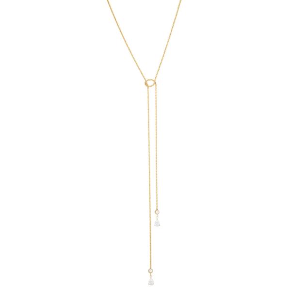 SECRET BOX STAINLESS STEEL CZ DROP LONG NECKLACE