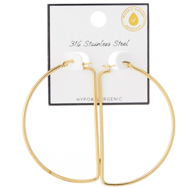SECRET BOX STAINLESS STEEL HALF MOON HOOP EARRING