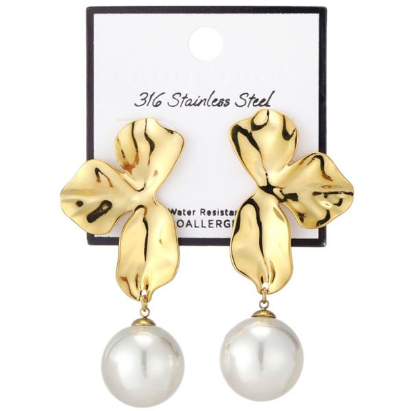 SECRET BOX Stainless Steel Pearl Dangle Earring