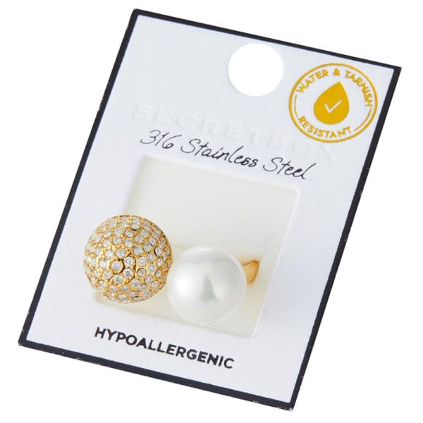 SECRET BOX STAINLESS STEEL PEARL CZ OPEN RING