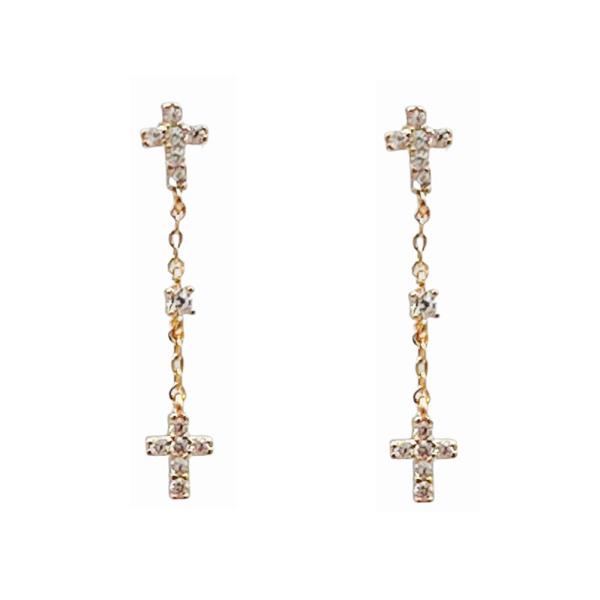 SECRET BOX PAVED CROSS DROP CHAIN EARRING