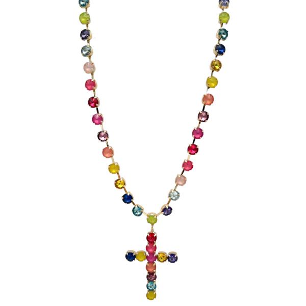 MULTI COLOR CROSS PENDANT NECKLACE