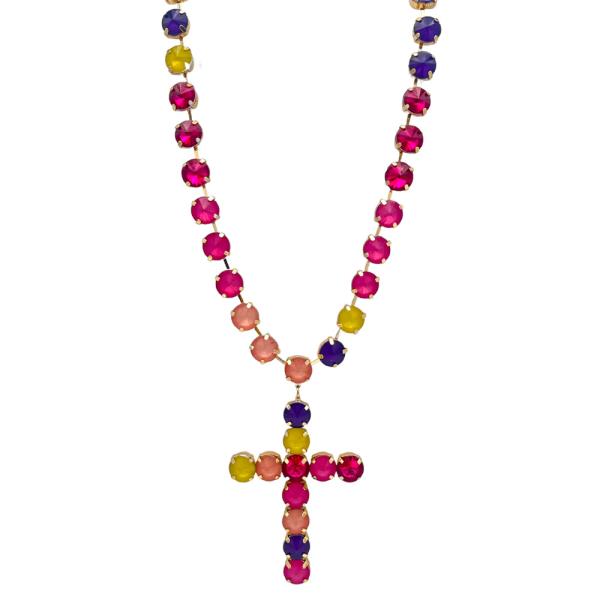 MULTI COLOR CROSS PENDANT NECKLACE