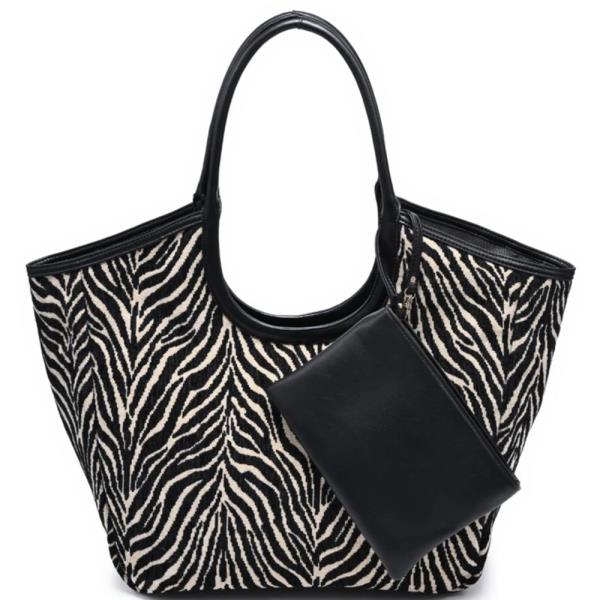 2IN1 ZEBRA PATTERNED DELILAH TOTE BAG W POUCH SET