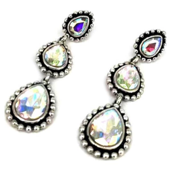 WESTERN 3 DANGLE TEARDROP CRYSTAL  EARRING