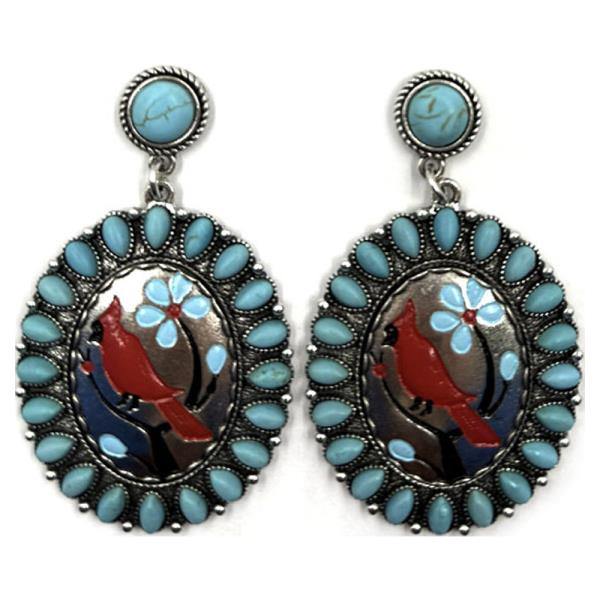 WESTERN OVAL CARDINAL TQ EARRING