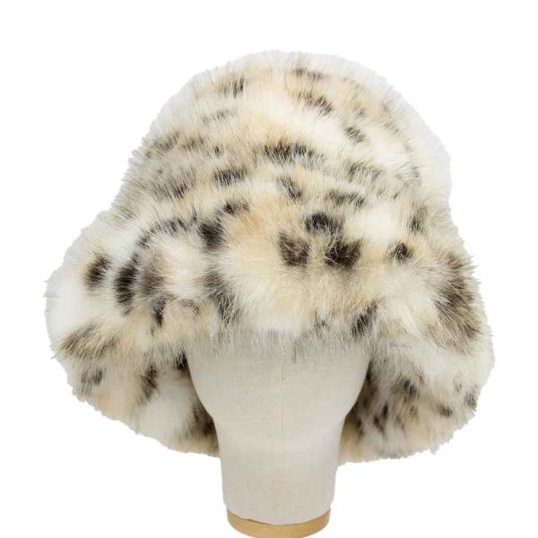 FAUX FUR LEOPARD PRINT BUCKET HAT