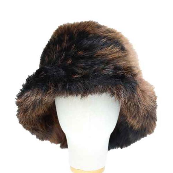 TWO TONE FAUX FUR PATCHWORK BUCKET HAT
