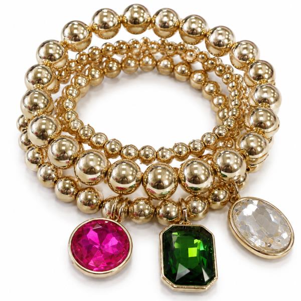 5 PIECE CRYSTAL STONE MULTI CHARM BALL BEAD STRETCH BRACELET CCB BALL; GLASS STONE