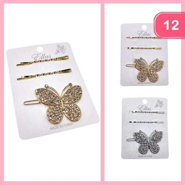 Rhinestone Butterfly Hair Bobby Pin (12 Units)