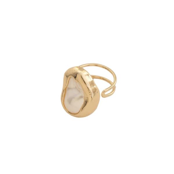 Metal Baroque Pearl Teardrop Open Band Ring