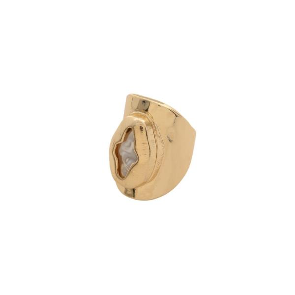 Metal Baroque Pearl Teardrop Open Band Ring