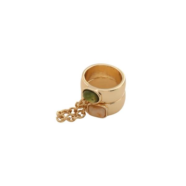 Metal Stone Chain Connected Double Band Ring