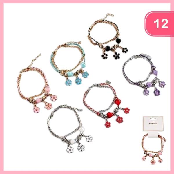 Layered Flower Charm Bracelet (12 Units)