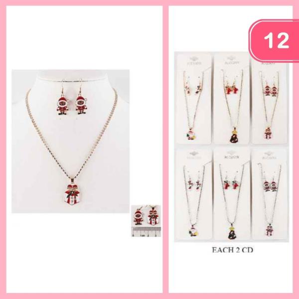 CHRISTMAS NECKLACE EARRING SET (12 UNITS)