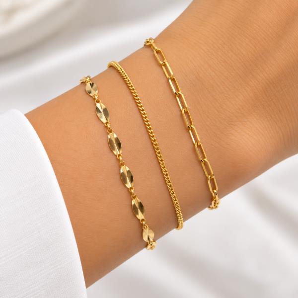 SODAJO GOLD DIPPED THREE PIECE MIXED CHAIN BRACELET