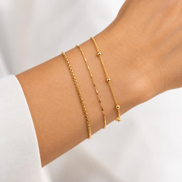 SODAJO GOLD DIPPED THREE PIECE BEAD ACCENT MIXED CHAIN BRACELET