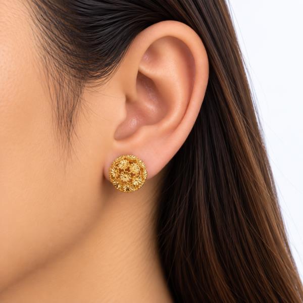 SODAJO GOLD DIPPED CZ FLORAL OPENWORK ROUND STUD EARRING