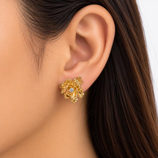 SODAJO GOLD DIPPED CZ ORNATE FLORAL STUD EARRING