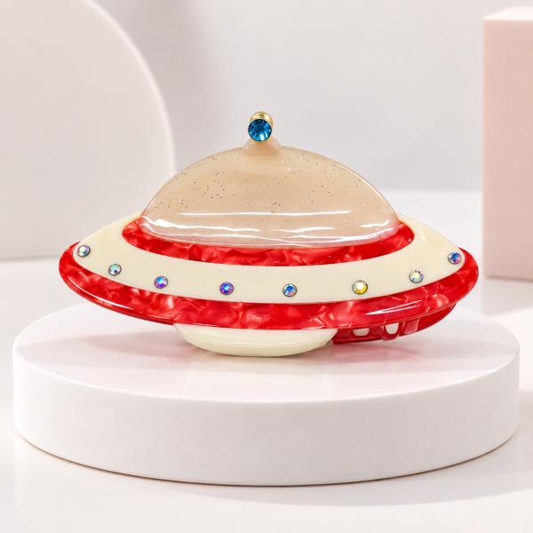 RHINESTONE GLITTER UFO FLYING SAUCER HAIR CLAW CLIP