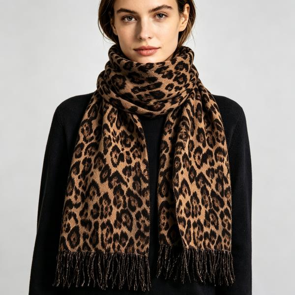 LEOPARD PATTERN LONG FRINGE SCARF