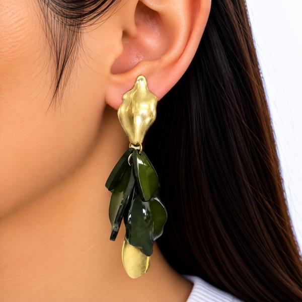 METAL LEAF CASCADING PETAL DROP EARRING
