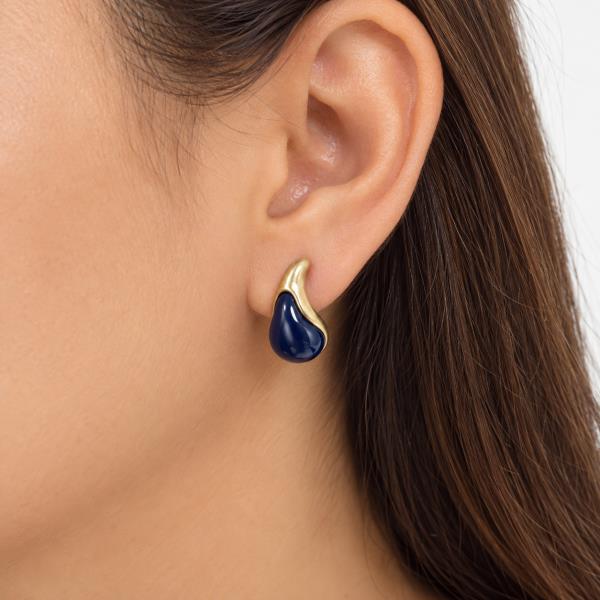 METAL CABOCHON CURVED TEARDROP STUD EARRING