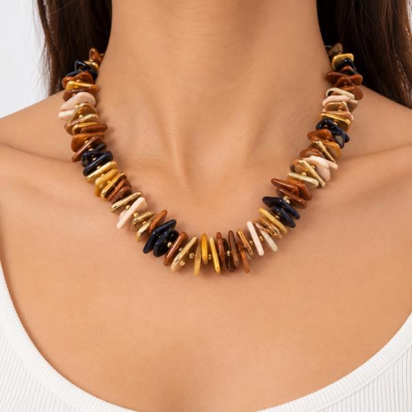 Metal Spacer Irregular Chip Bead Necklace