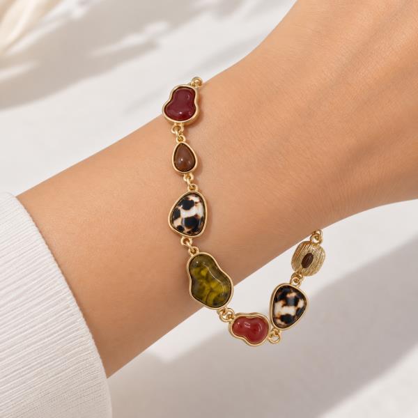 Metal Bezel Organic Cabochon Link Bracelet