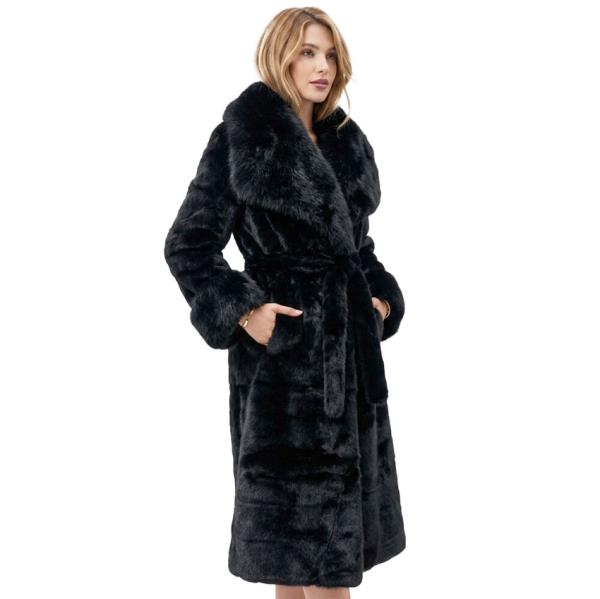 PLUSH WIDE COLLAR TIE BELT LONG COAT