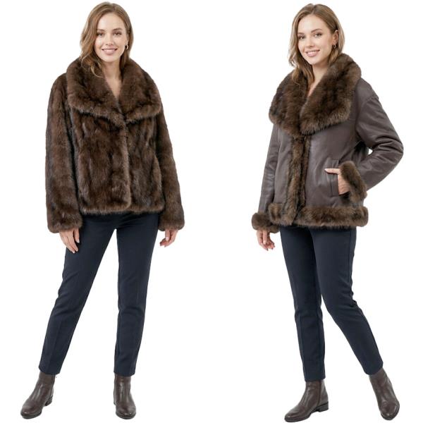 PLUSH REVERSIBLE WIDE COLLAR TRIMMED JACKET
